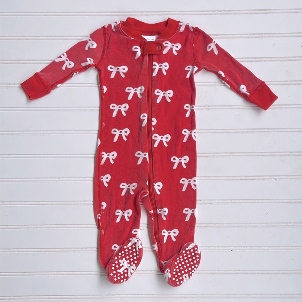 HANNA ANDERSSON 100% Organic Cotton French Bow Print Zip Up Footie Pajamas